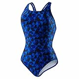Speedo Women's Ultraback Racerback Athletic Training One Piece Swimsuit, 6 - Blue Geo