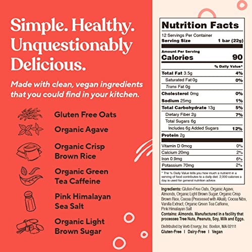 Verb Double Chocolate Caffeinated Energy Bars 90Calorie Low Sugar