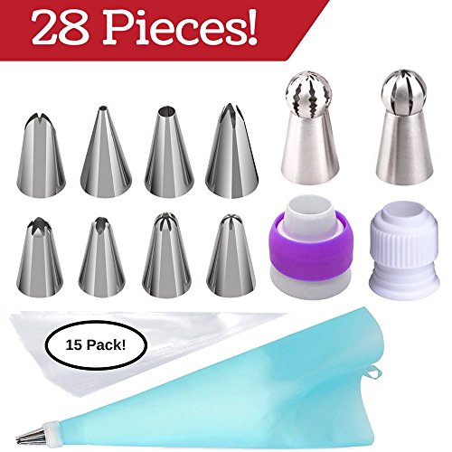 Decorating Piping Tips Complete Set (28 pcs) 8 Different Piping