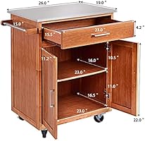 Giantex Wood Kitchen Trolley Cart Rolling Kitchen Island Cart With Stainless Steel Top Storage Cabinet Drawer And Towel Rack Amazon Sg Home Improvement