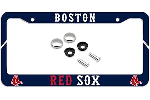 ZIAJKA New Brand 1 Pack Aluminum Alloy License Plate Frame for Red Sox License Plate Cover License Plate Holder with Chrome Screw Caps & 2 Holes