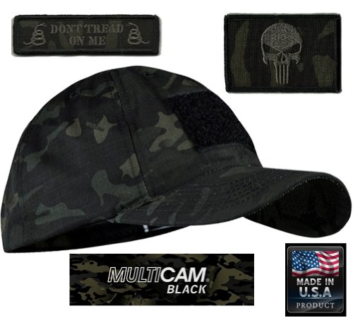 MULTICAM-BLACK Tactical Patch & Hat Bundle (Punisher/DTOM patches)