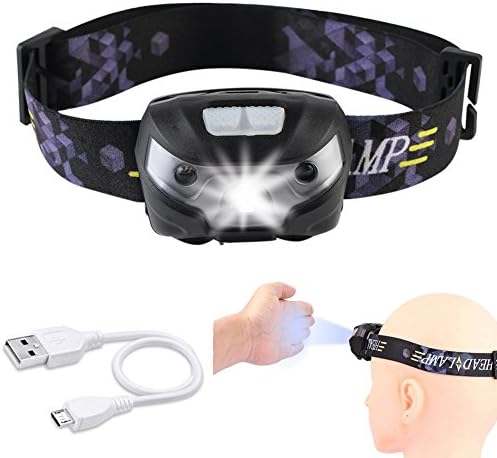 LED Headlamp USB Rechargeable Headlight, Mini Waterproof Head Torch Flashlight Super Bright with 3 Modes Lighting and Body Motion Sensor, for Running, Cycling, Reading, Camping, Kids and More