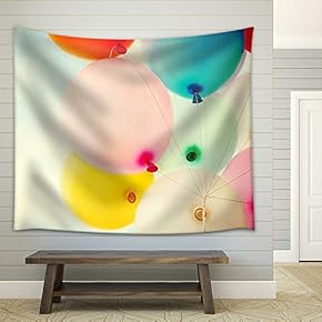 Vintage Heart Balloon with Colorful on Blue Sky Concept of Love in Summer and Valentine, Wedding Honeymoon - Fabric Wall Tapestry Home Decor - 51x60 inches