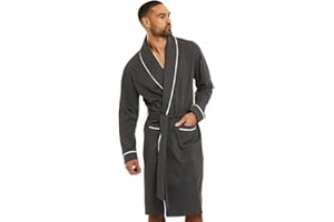 HOLOVE Men's Pure Cotton Bathrobe Lightweight Kimono and Hooded Spa Robes Soft Sleepwear
