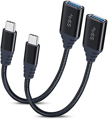 USB C TO USB 3.0 Adapter, Excgood 0.5ft/15cm Nylon Braided USB Type C OTG Cable For New MacBook Pro 2017, Samsung Galaxy S8 Plus/Note 8, LG G5/G6, Nexus 6P/5X, OnePlus 3/5T/3T( Pack of 2, Black)