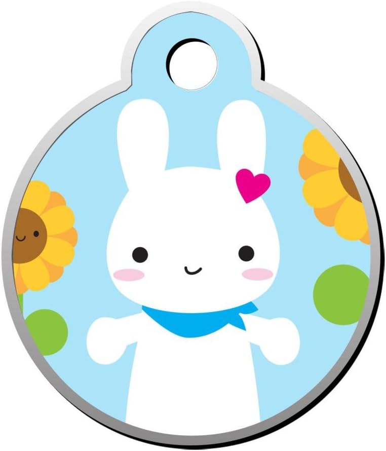 Sunflower Rabbit Luggage Tag Kids ID Tags Double Sided Printed Hangtag Zinc Alloy Round Shaped Identity Pendant Trendy Accessories - Anti-lost Aged Kid Bag Cat Dog - Phone Mark