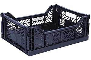 AYKASA Collapsible Storage Bins, Plastic Crate, Utility Stackable Box, Milk Crate (Medium, Navy)