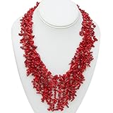 Mesmerizing 18 Inch Semi Precious Red Coral Chips Strand Statement Necklace 18