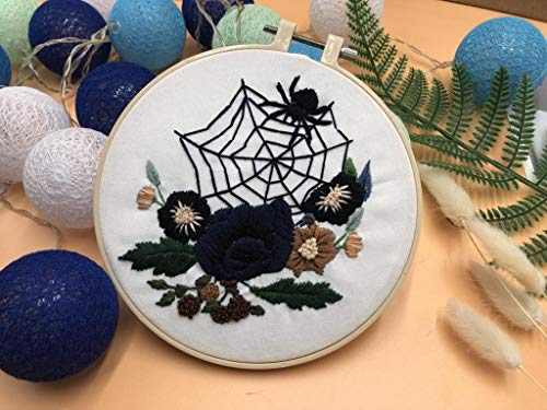 image for Louise Maelys Beginner Embroidery Kit Halloween Spider Web Flower Cros