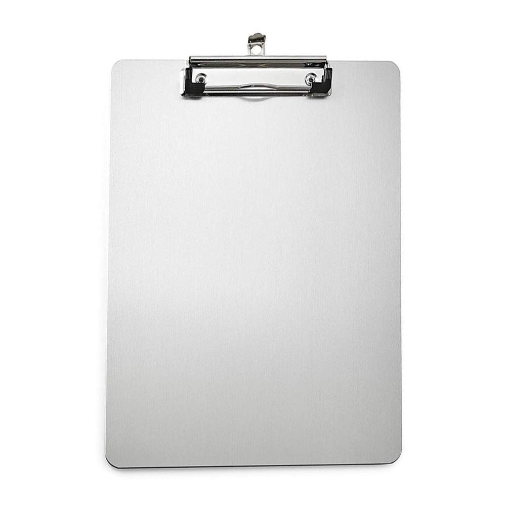 A4 Aluminium Clipbboard with Clip and Suspension Eye 12x8.3" Paper Holder Writing Memo Document Form Holder Menu Writing Board Silver (Paper Clip)