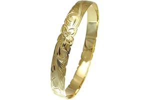 Arthur's Jewelry 925 Sterling Yellow Gold Plated Hawaiian Scroll Plumeria Flower 10mm Cut Out Edge Bangle Size 7-9