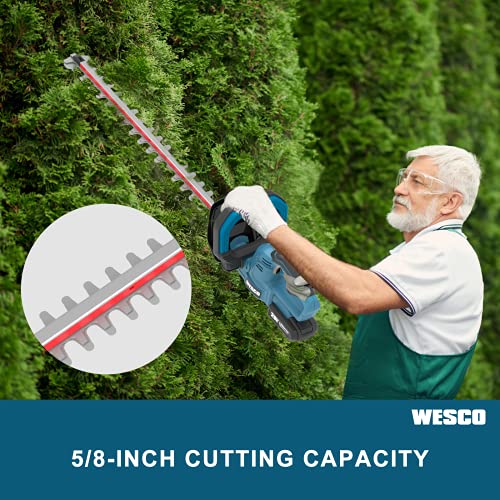 WESCO 20V Cordless Hedge Trimmer, 20Inch Dual Action Blade, 5/8