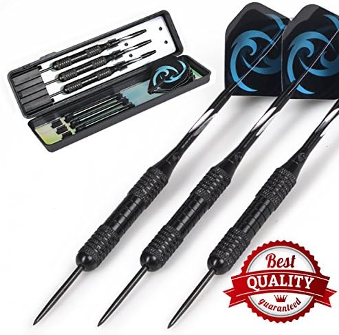 Professional Tip Darts 20 grams by Raiola with Stainless Steel Needle Tip Dart - Aluminum Shafts - Brass Barrels - PVC Flights - Storage Case for Man - Woman - Professional and Beginner (black-black)
