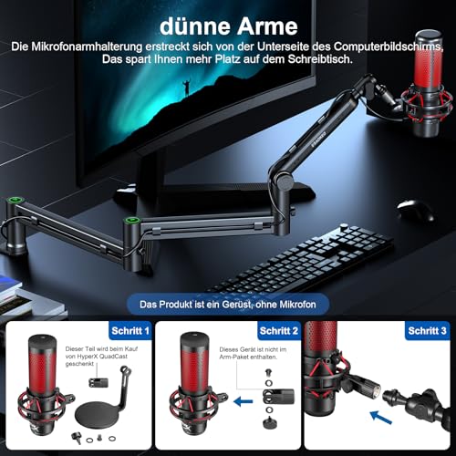 Aokeo AK-58i Low Profile Microphone Stand Arm for HyperX QuadCast, SoloCast, Elgato Wave, Shure SM7B, Blue Yeti, Blue Snowball, Broadcast, Studio Program Recording