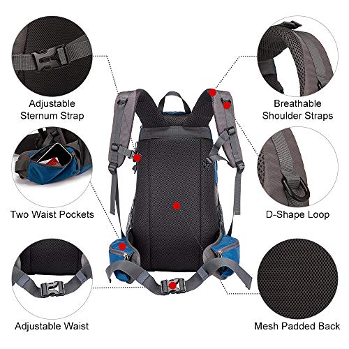 Sucipi Lightweight Hiking Backpack 40L Small Camping Travel Hydration Backpack Daypack for Men Women Blue