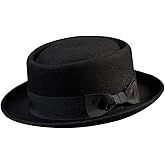 Pork Pie Hat for Men/Women Wool Felt Fedora Boater Porkpie Flat Top Derby Black