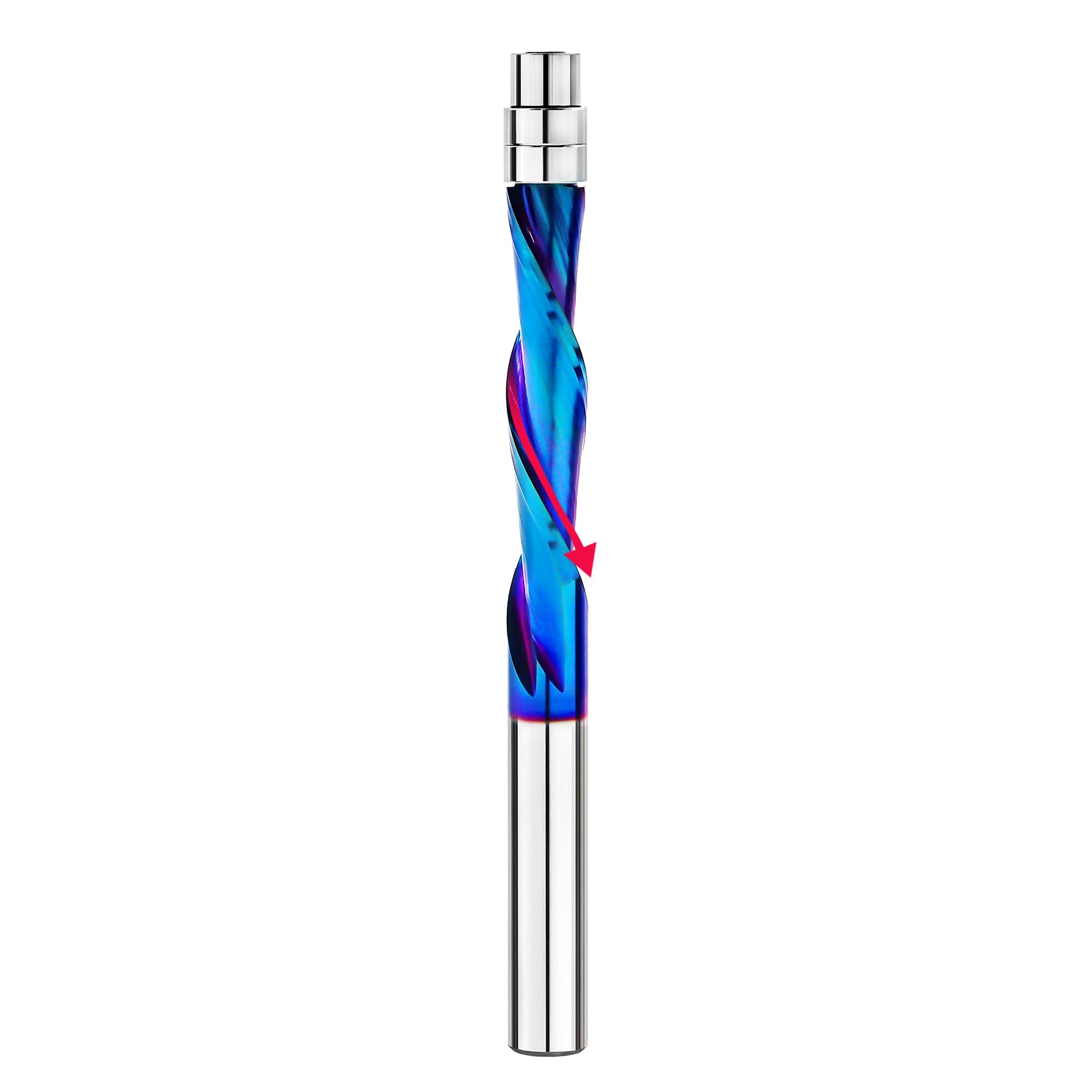BGTEC Spiral Flush Trim Router Bits, Down Cut Spiral bit 1/4" Shank and 1-1/8" Cutting Length Solid Carbide Flat Tip Trimming Bits with Nano Coating for Woodworking Trimming