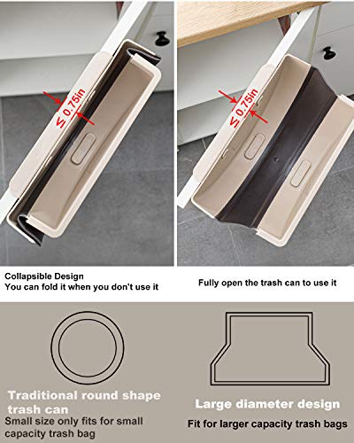 AYOTEE Small Kitchen Trash Garbage Can, Collapsible Mini Trash Bin Wastebasket for Narrow Spaces Hanging at Cabinet/Car/Bedroom/Bathroom, 1 Gallon 5 Liter Capacity,Ivory