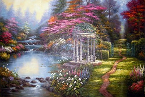 KELLYArtStore thomas kinkade garden of prayer a gazebo flower footpath stream paintings print on Canvas 24X30inc