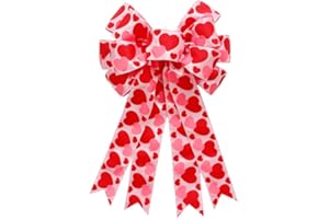 SIMISI RIBBON Burlap Wired Valentine Bow with Heart Print for Wreath, Tree, Crafts, Mailbox, Wedding Decoration (11 * 20 inch)