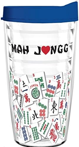 Tumbler 16 oz - Mah Jongg Tile Design Tritan USA Drinkware (Blue Lid)