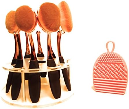 Professional Artist Makeup Brushes with Round Makeup Brush Stand and Silicone Makeup Brush Cleaner