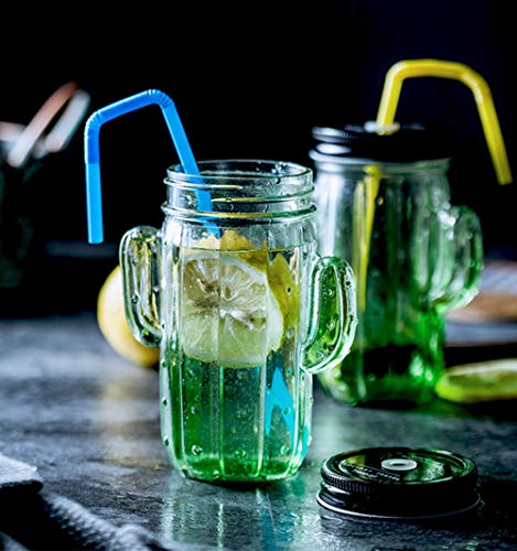 YWT Kreative Kaktus-Glas-Steigungs-Stroh-Trinkbecher-Saft-Tasse mit Deckel für kaltes Getränk-Fruchtsaft-Bier-Wein… – Bild 8