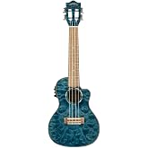Lanikai QM-BLCEC 4 String Ukulele, Concert Quilted Maple Ukulele with Cutaway &amp; Electronics, Blue Stain