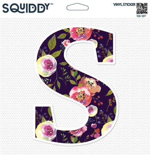 Squiddy Floral Letter S Pretty Roses Design - Vinyl Sticker Decal for Phone, Laptop, Water Bottle (2" Tall)