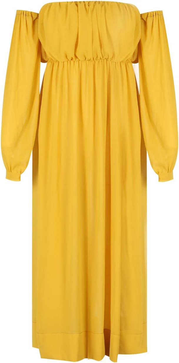 deer lady dress Womens Chiffon Yellow Off Shoulder High Split Club collection:lc_cross_stitch_embroidery_patterns