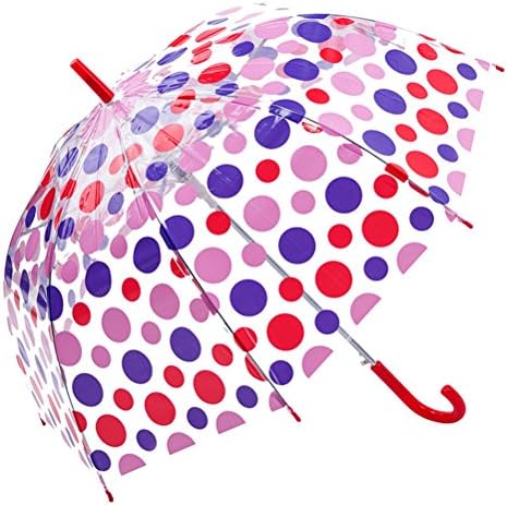 Swaroser Womens' and Kids' Clear Totes Bubble Dome Shaped Rain Umbrella Red