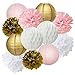 Baby Shower Decorations Furuix 12pcs Pink Gold Party Decorations Tissue Paper Pom Pom Honeycomb Ball and Paper Lantern for One Year Old Girls' Princess Birthday Decorations