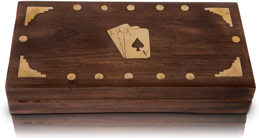 Unique Birthday Gift Ideas Handcrafted Classic Wooden Playing Card Holder Deck Box Storage Case Organizer With 3 Sets of Premium Quality 'Ace' Playing Cards Anniversary Housewarming Gifts Men Women - Image 5