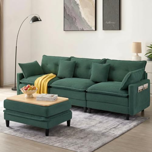 107.3'' Oversized Cloud Couch L Shaped Modular Sectional Sofa, Premier Comfy Corduroy Couch with Ottoman, Modern 3 Deep Seat Sectional Couches for Living Room, Solid Wood Frame&Spring,Tool-Free Green at Amazon