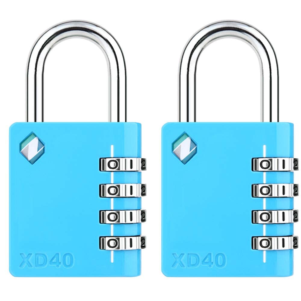 [ZARKER XD40] Heavy Duty Outdoor 4-Digit Combination Padlock for Locker, Gym, gate, shed, Tool Box, Door, Cabinet and Garage with Code - Blue 2packs