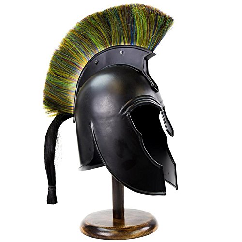 Black Corinthian Style Achilles Trojan Helmet Multicolor Plume - Image 3