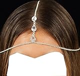 Wiipu Head Chain Rhinestones Silver Chain Teardrop Crystal Charm Bridal