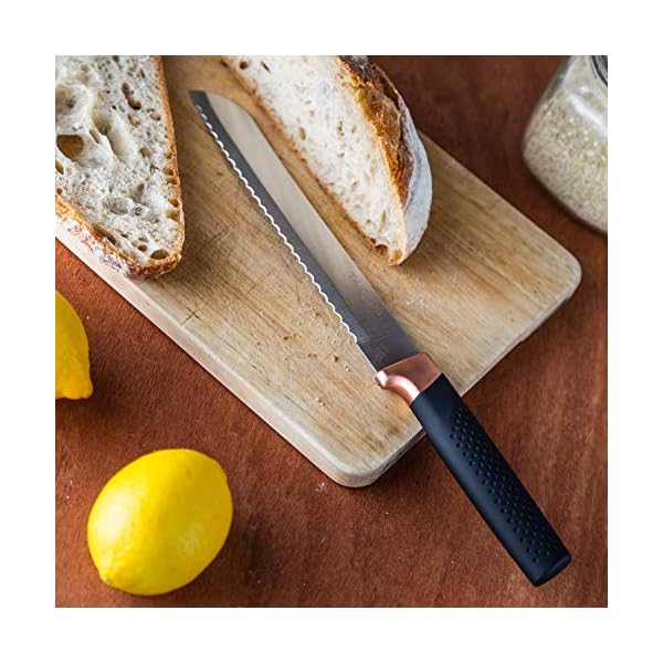 Kitchen Knife Block Set Copper 5 Piece Set with Knives Clear Acrylic Block Stainless Steel Blades - by Nuovva