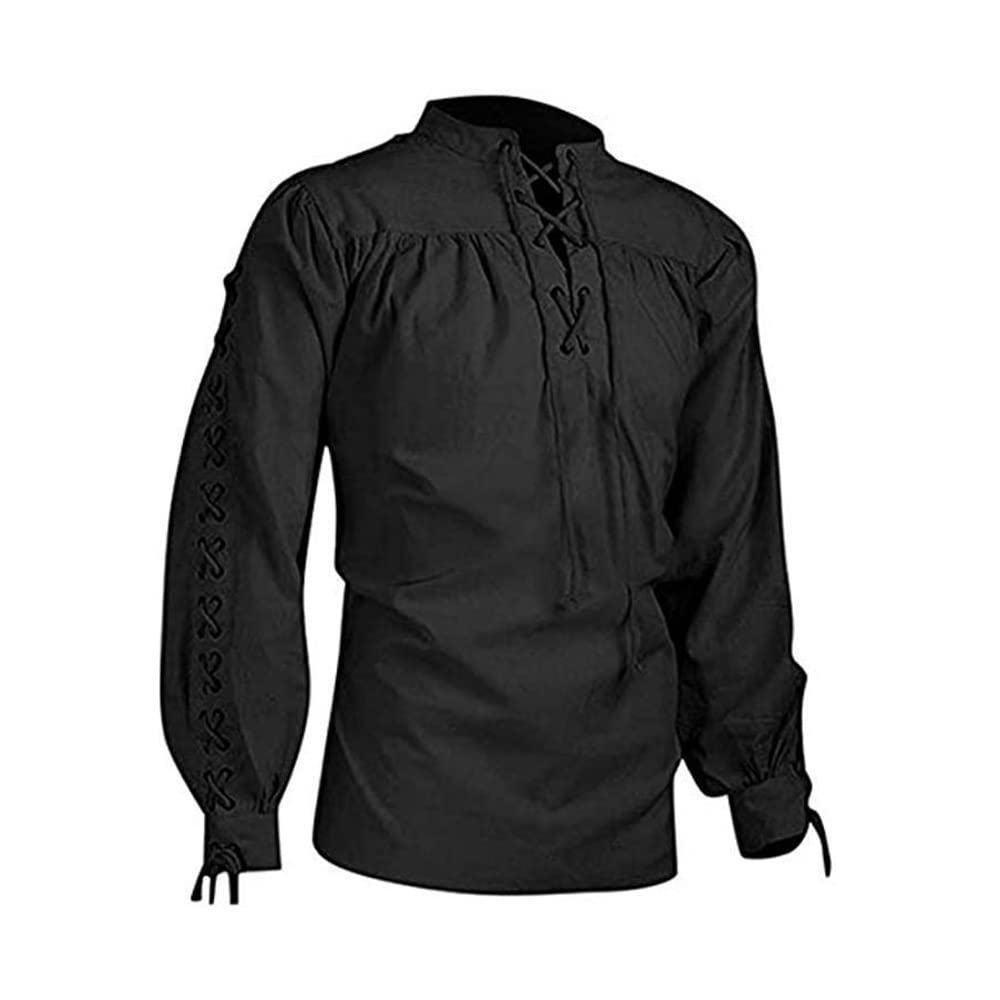 BaronHong Men's Pirate Shirt Viking Steampunk Retro Renaissance Medieval Gothic Victorian Halloween Costume(Black,S)