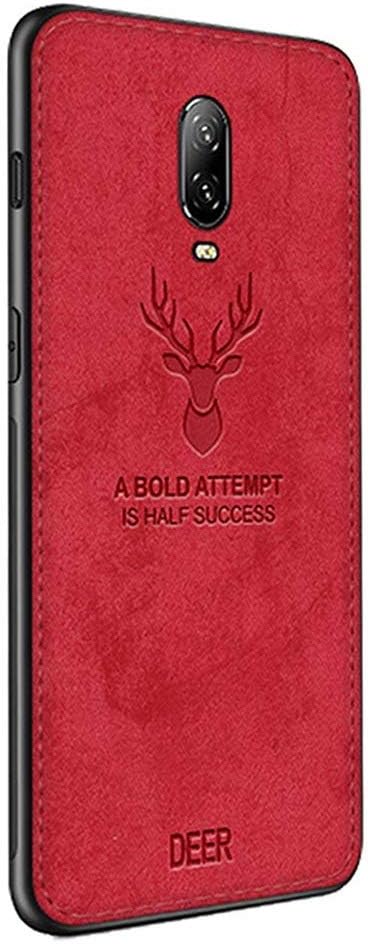COVERS WALE Deer Case Anti Slip Grip and Camera Protection Back Cover for OnePlus 6T (Red)