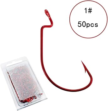 Amazon Luyare 釣り用ワームフック ワイドギャップ バスフック50個セット 高炭素鋼 釣り針 ジグフック バストラウト 海水 淡水用 サイズ1 3 0 Red1 0 50pcs Luyare フック 針
