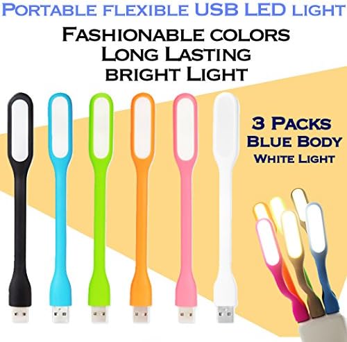 Mini USB LED Lamp for Laptop and Powerbank, Xiaomi Colorful USB Laptop/Computer Adjustable (3 Pack, Blue + White + Black body / White Light)