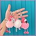 Girls Pink and White Flamingo Plush Keychain Pink Faux Rabbit Fur Keychain Handbag Tote Bag Charm Pendant Key Ring