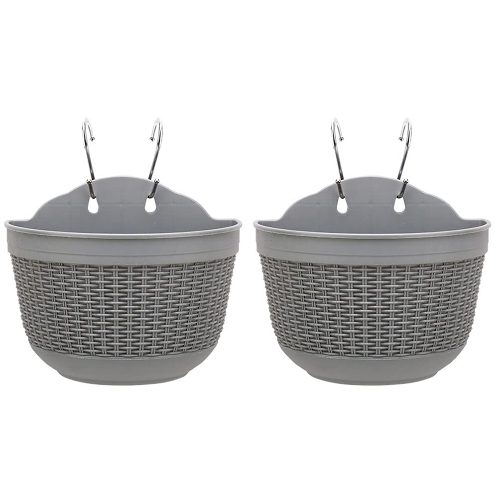 ARMINZANG Hanging Flower Pots Set of 2,Plastic Hanging Planters Outdoor for Garden Fence Patio Home Ornaments Wall Mounted Flower Holders Flower Basket Indoor with 4 Hooks and Drainage