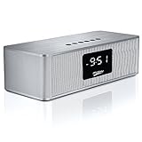Portable Wireless Premium Stereo Speaker, Bluetooth 4.0, Alarm Clock, FM Radio, with LED Display, Dual 10W Drivers, Handsfree Calling Mic, Micro TF SD Card & USB & AUX-In Slots for Smart Phone & More