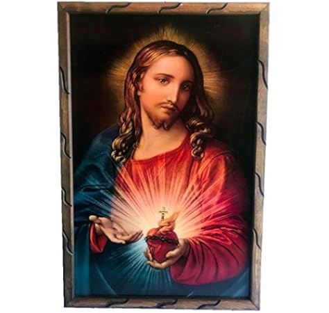 Amazon Com 36 X24 Sagrado Corazon De Jesus Imagen En Cuadro Madera Rustica Para Colgar 18697 Hecho En Mexico Posters Prints