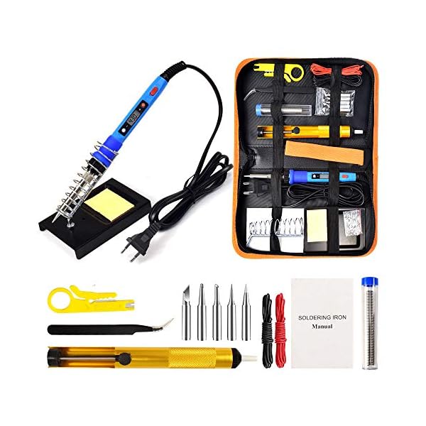 Lötkolben Set 15 PCS Fasttobuy 80W Elektronik Lötset 5 austauschbaren Spitzen, einstellbarer Temperatur, LCD Anzeige…