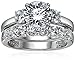 Amazon Essentials Platinum-Plated Sterling Silver Infinite Elements Zirconia Round-Cut Three-Stone Ring Set, (previously Amazon Collection)