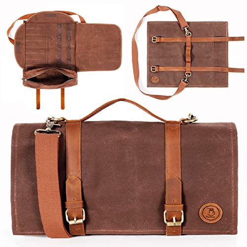 Beemojo Barkeeper-Werkzeugtasche, gewachstes Segeltuch, wasserabweisend, verstellbare Schultergurte, Echtledergriffe, 16…